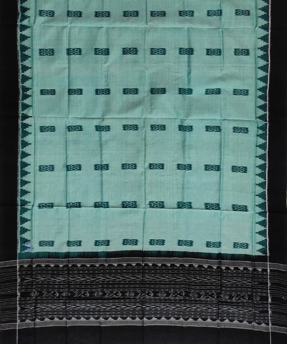 Cyan green black handloom cotton sambalpuri dupatta