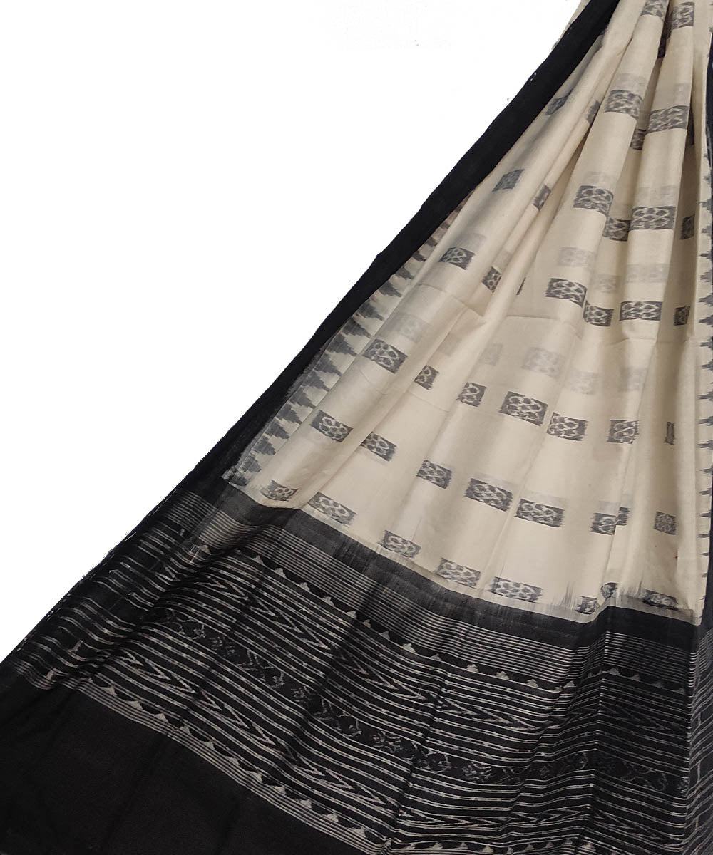 Cream black handloom cotton sambalpuri dupatta