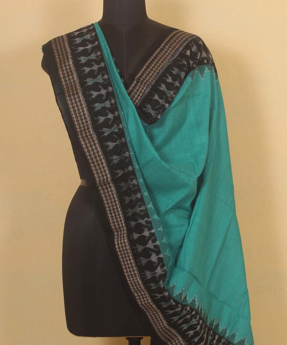 cyan green black handloom cotton sambalpuri dupatta