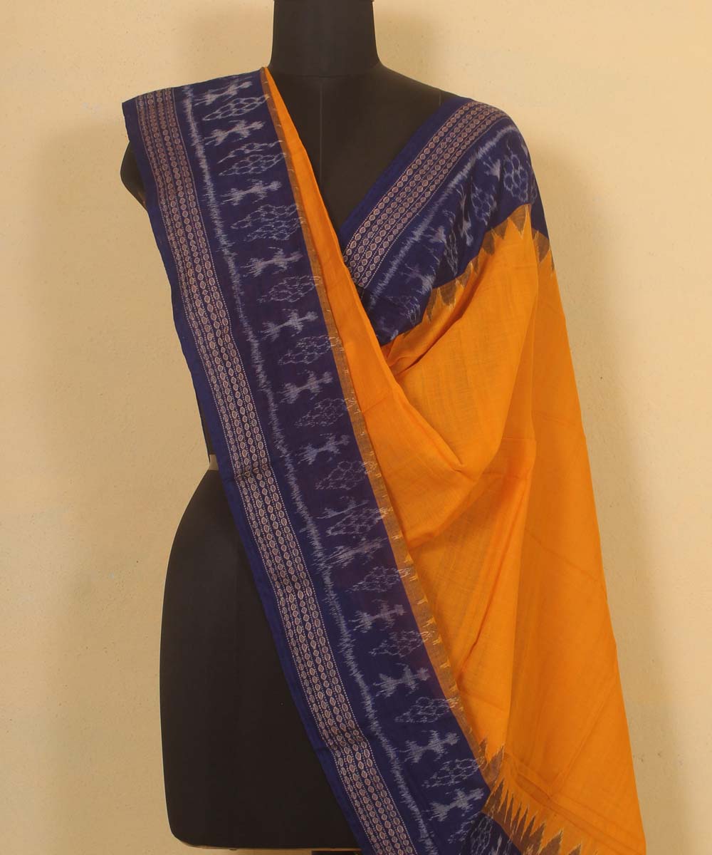 yellow navy blue handloom cotton sambalpuri dupatta