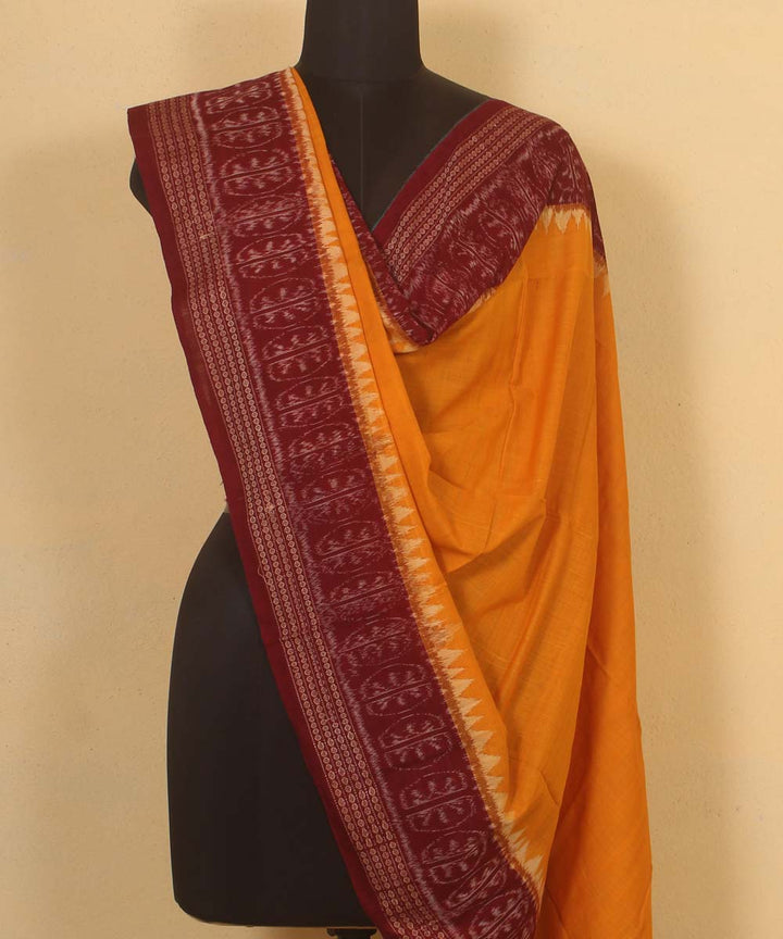 yellow maroon handloom cotton sambalpuri dupatta