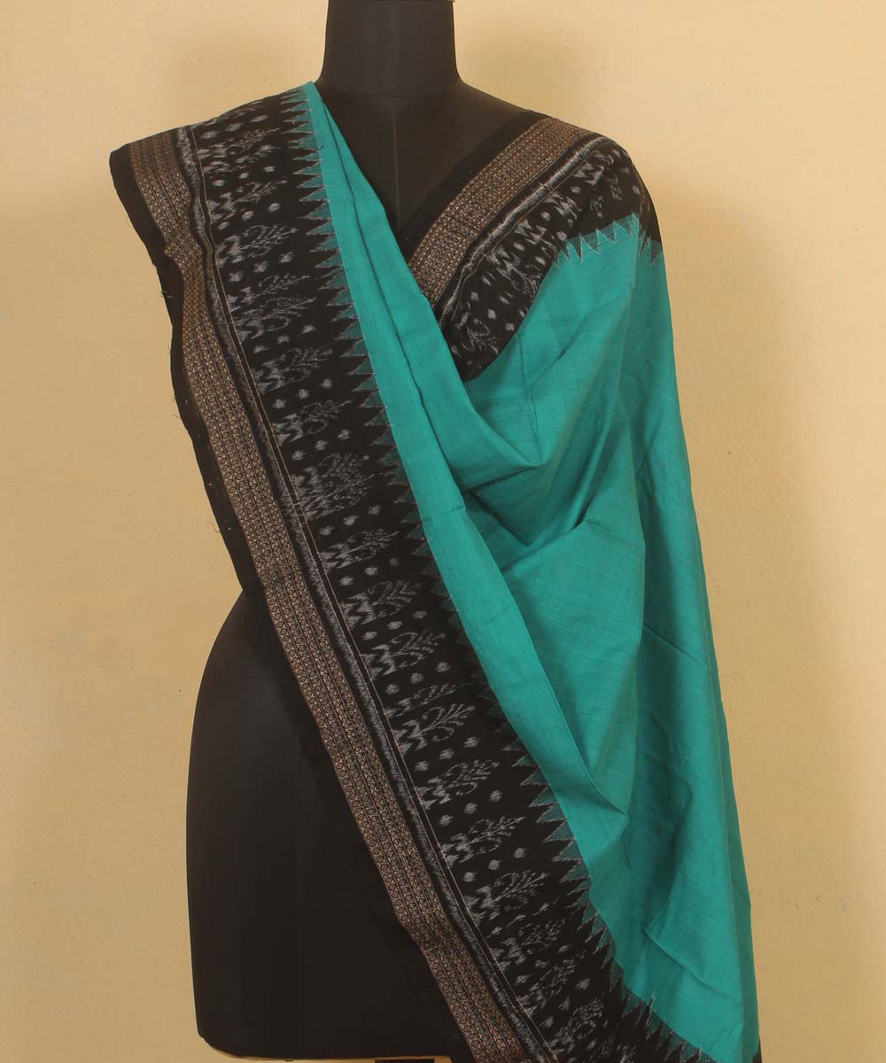 cyan green black handloom cotton sambalpuri dupatta
