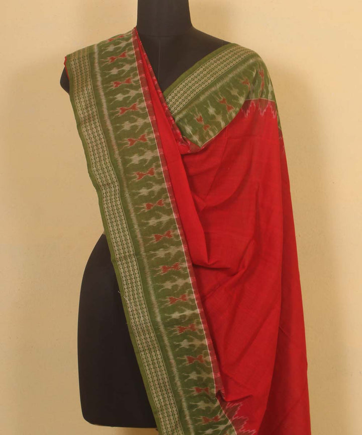 red olive green handloom cotton sambalpuri dupatta