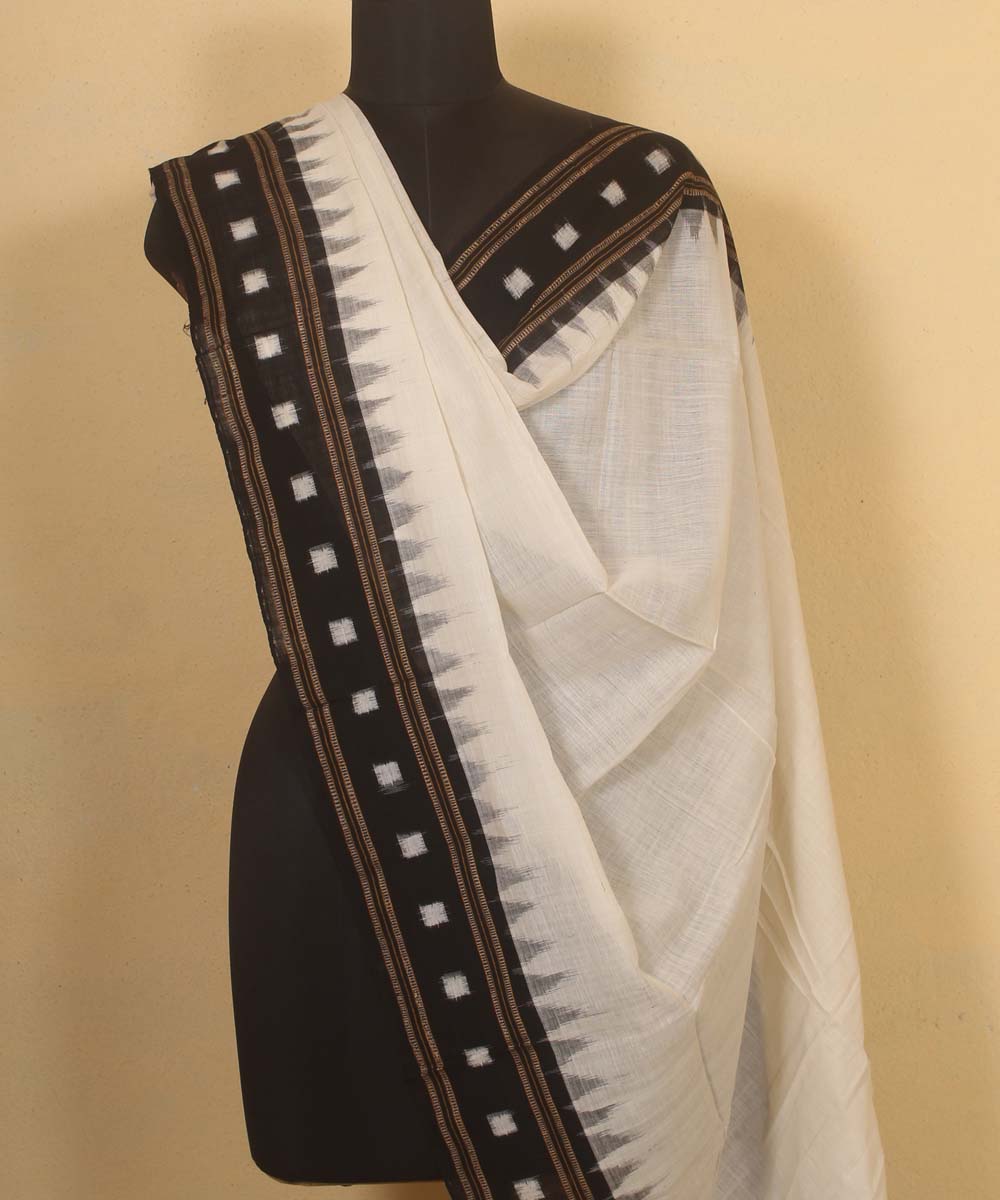 off white black handloom cotton sambalpuri dupatta