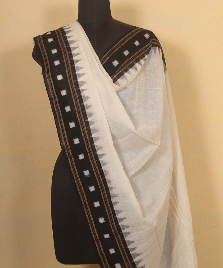 off white black handloom cotton sambalpuri dupatta