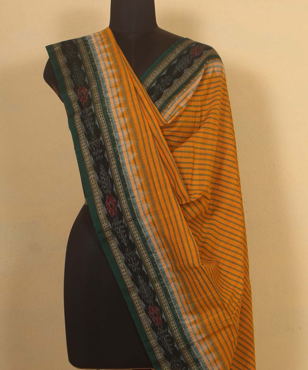yellow green handloom cotton sambalpuri dupatta
