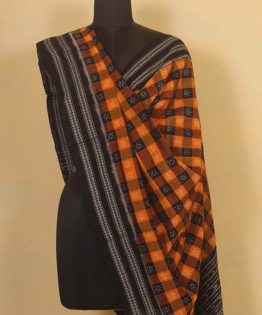 yellow black handloom cotton sambalpuri dupatta