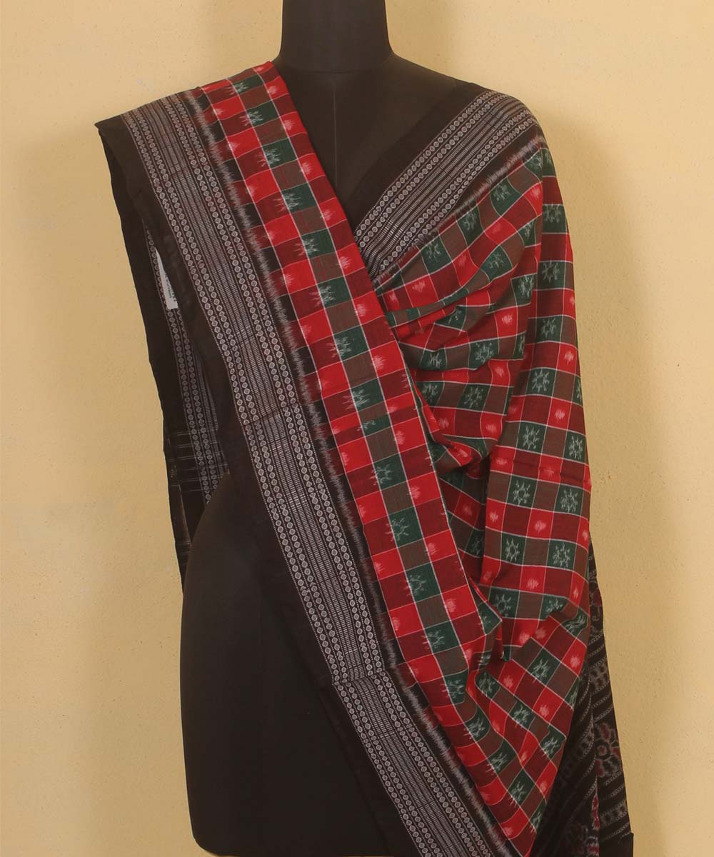 red green black handloom cotton sambalpuri dupatta
