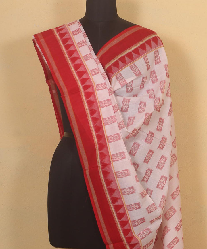 off white red handloom cotton sambalpuri dupatta