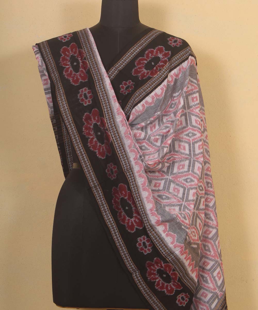 grey black handloom cotton sambalpuri dupatta