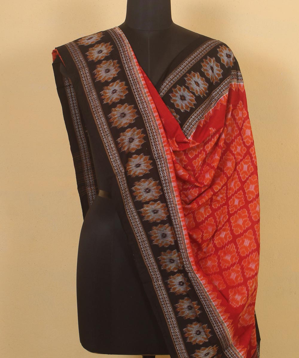 orange black handloom cotton sambalpuri dupatta