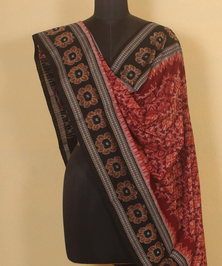 maroon black handloom cotton sambalpuri dupatta