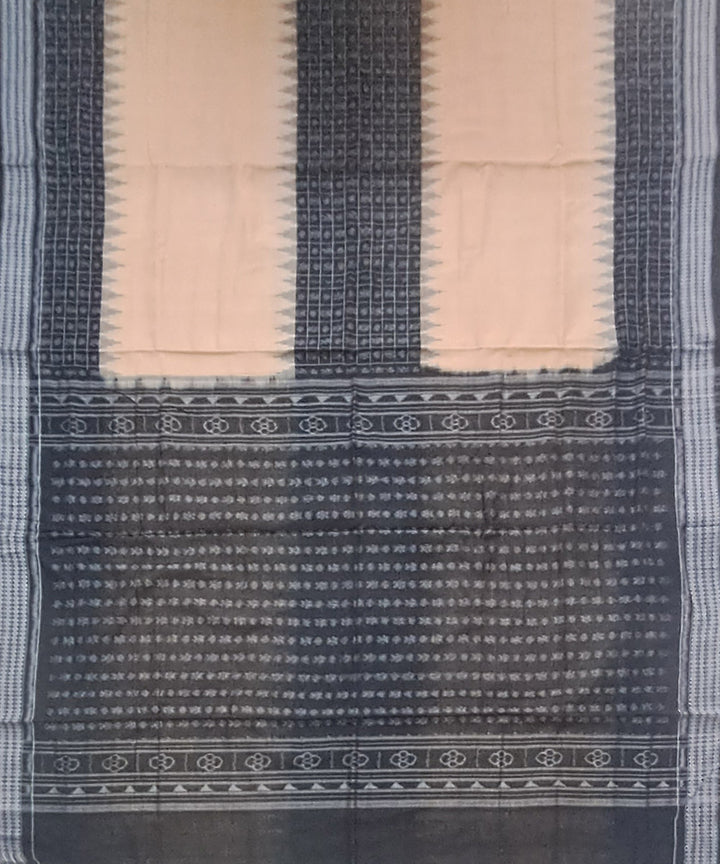 Cream black cotton handloom sambalpuri saree