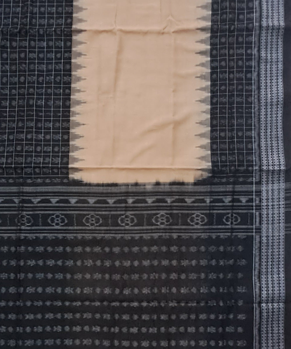 Cream black cotton handloom sambalpuri saree