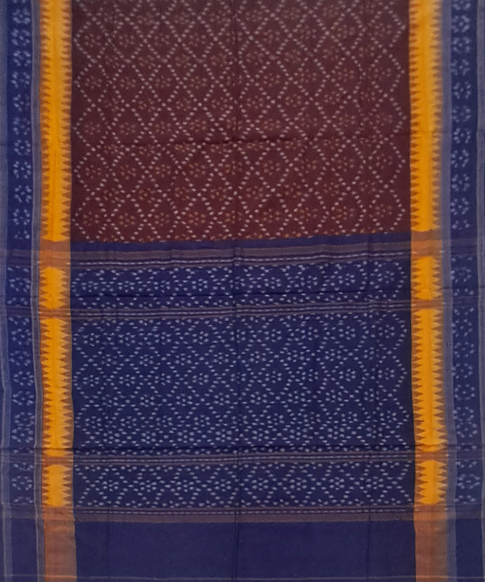 Brown blue cotton handloom sambalpuri saree