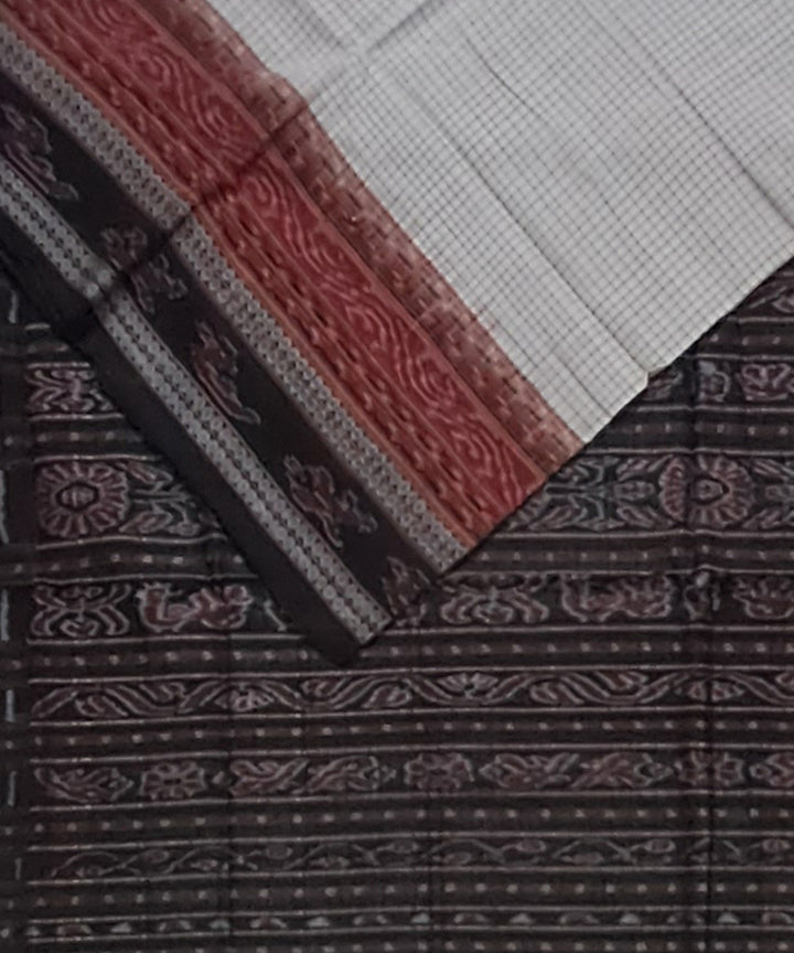 Offwhite black cotton handloom sambalpuri saree