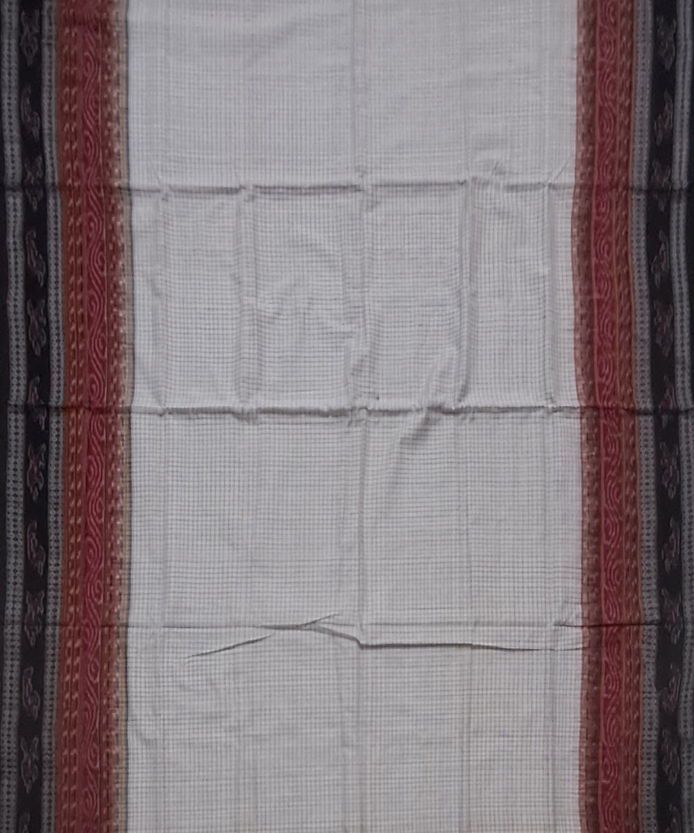 Offwhite black cotton handloom sambalpuri saree