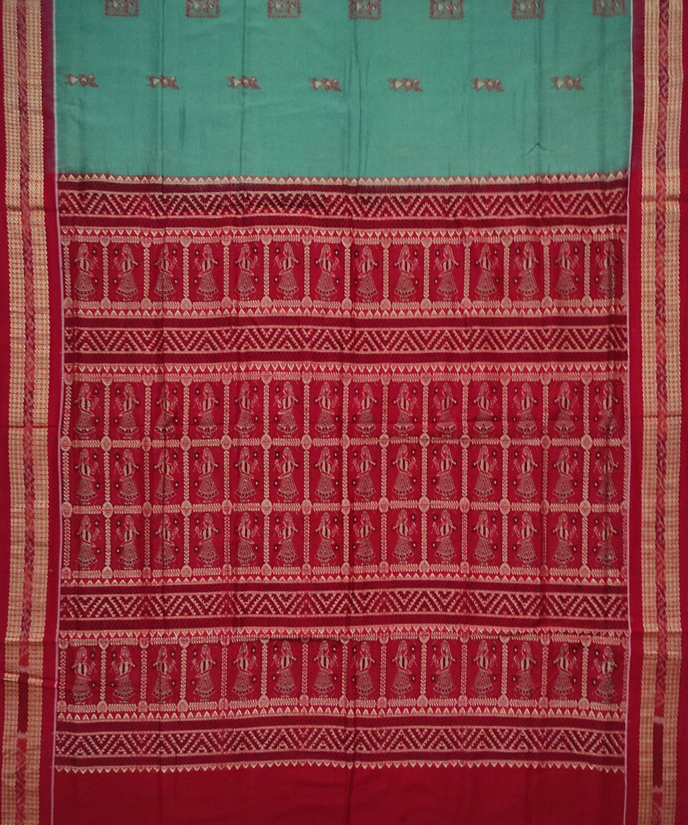 Red moss green cotton handloom bomkai saree