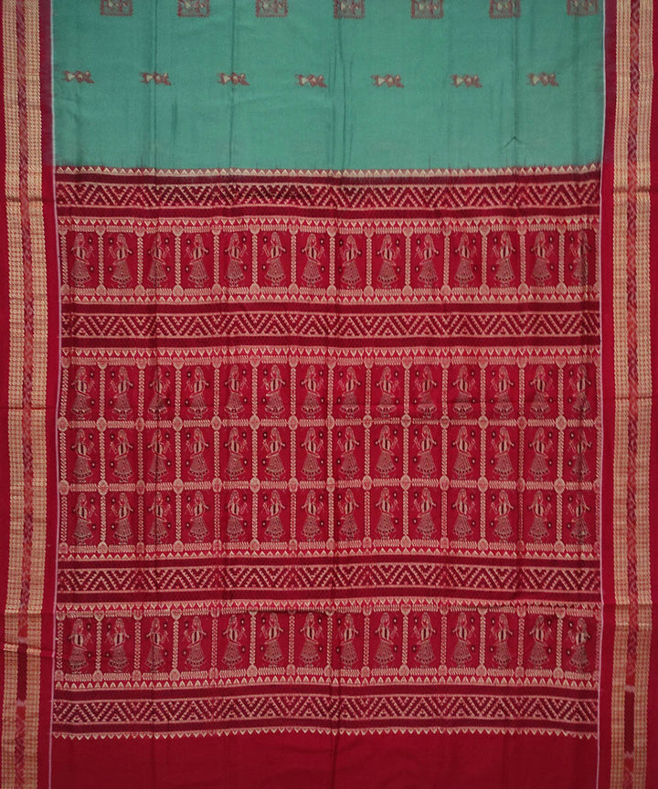 Red moss green cotton handloom bomkai saree