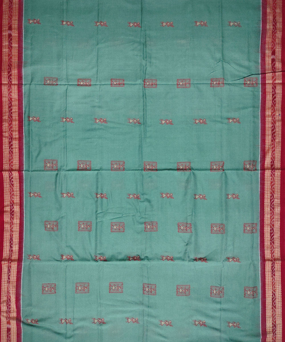 Red moss green cotton handloom bomkai saree