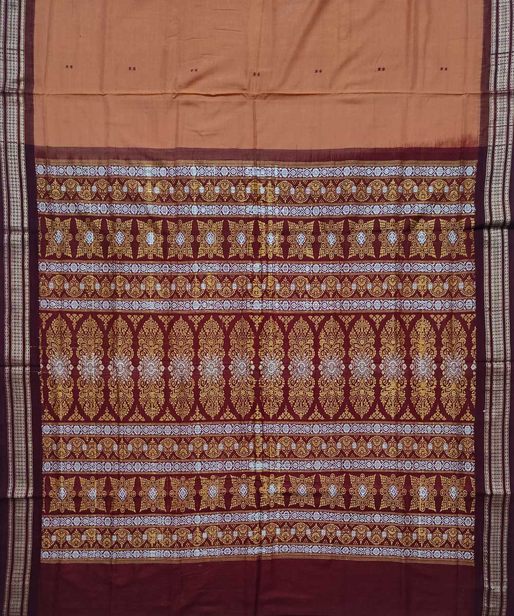 Brown maroon cotton handloom bomkai saree