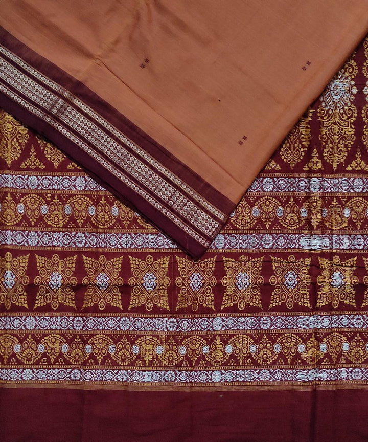Brown maroon cotton handloom bomkai saree