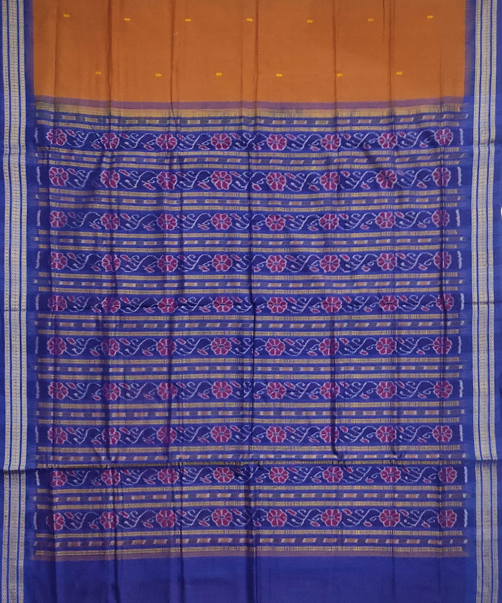 Brown blue cotton handloom bomkai saree