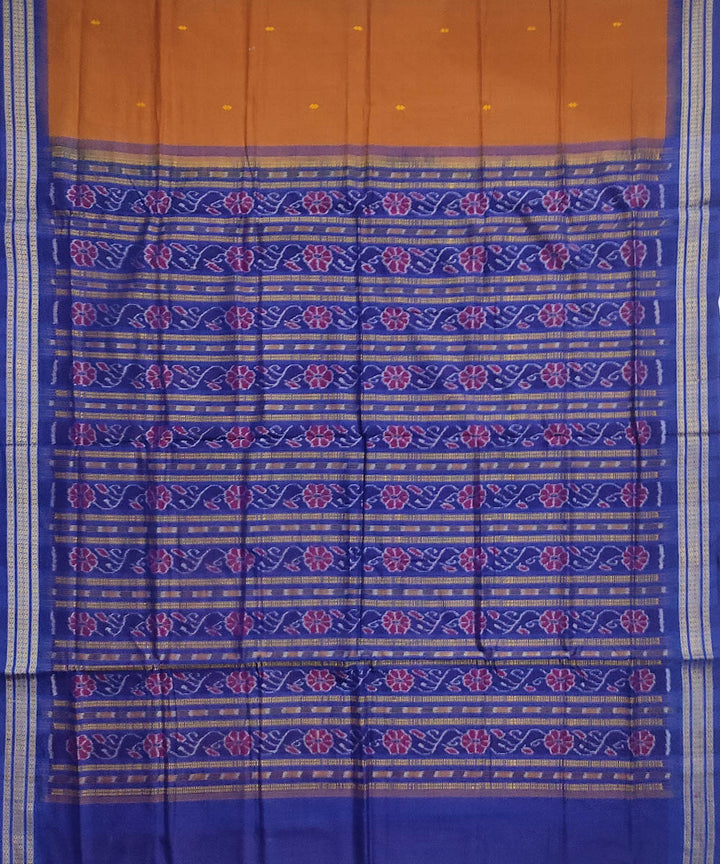 Brown blue cotton handloom bomkai saree