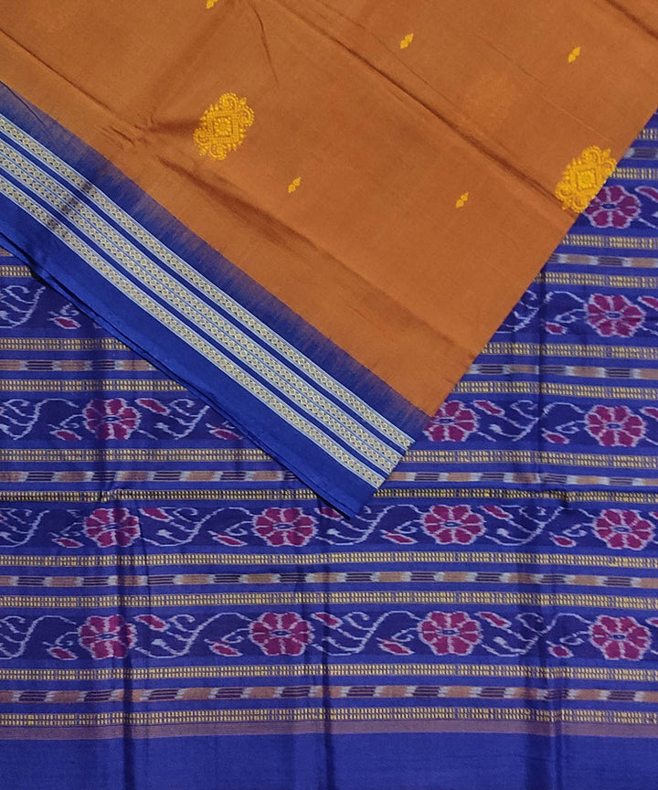 Brown blue cotton handloom bomkai saree