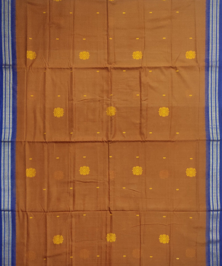 Brown blue cotton handloom bomkai saree