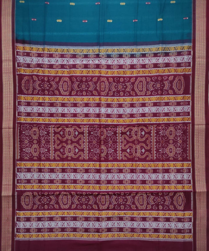 Turquoise maroon cotton handloom bomkai saree