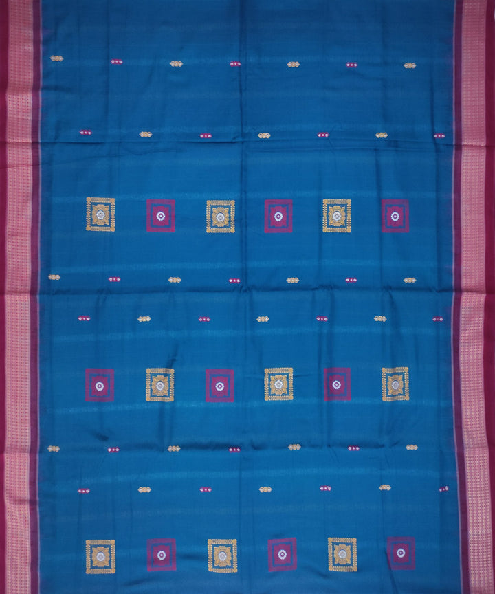 Turquoise maroon cotton handloom bomkai saree