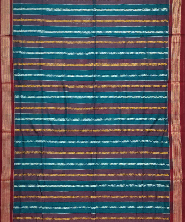 Turquoise maroon cotton handloom bomkai saree