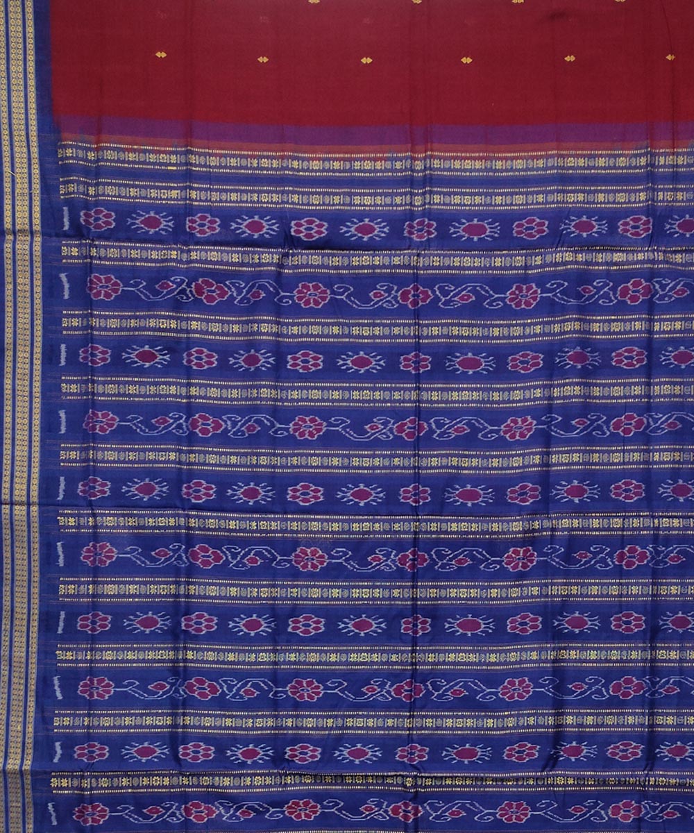 Maroon blue cotton handloom bomkai saree
