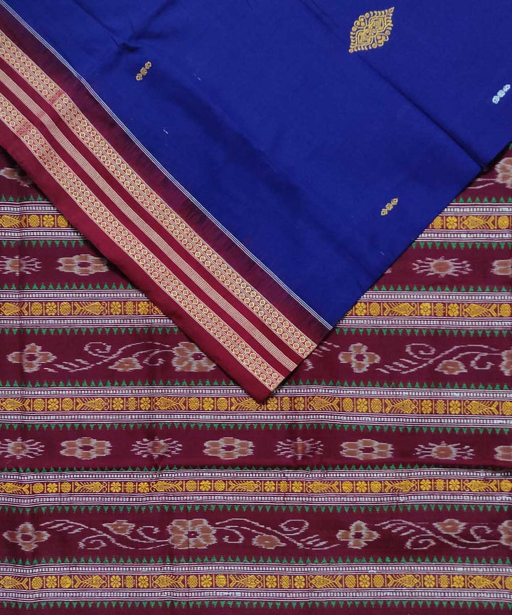 Royal blue maroon bomkai handloom cotton saree