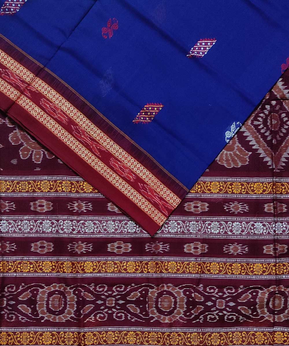 Royal blue maroon cotton handloom bomkai saree