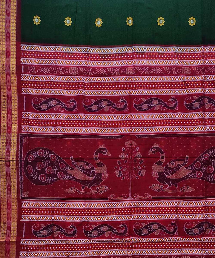 Olive green maroon cotton handloom bomkai saree