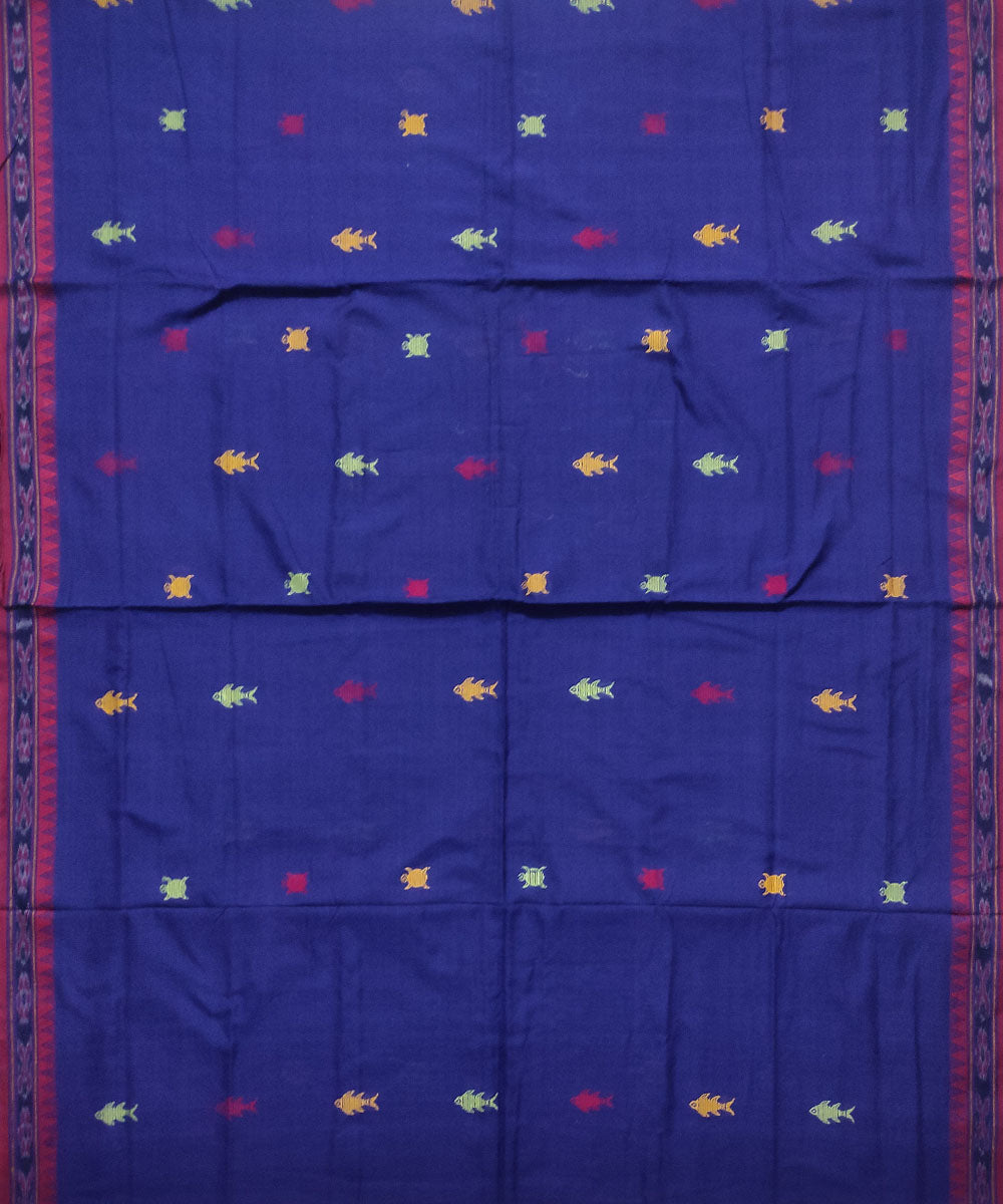 Navy blue red handloom cotton dongoria saree
