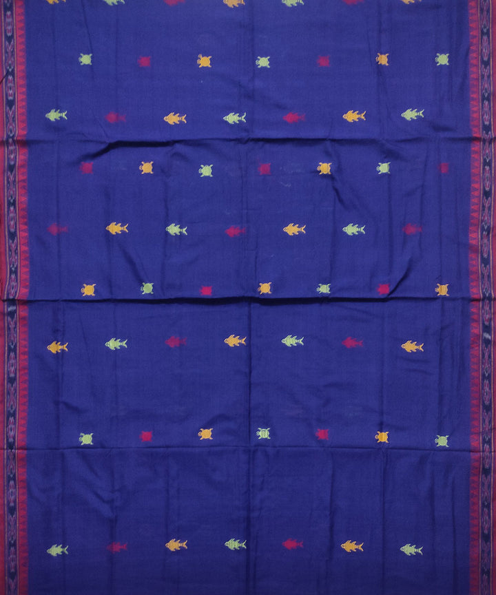 Navy blue red handloom cotton dongoria saree