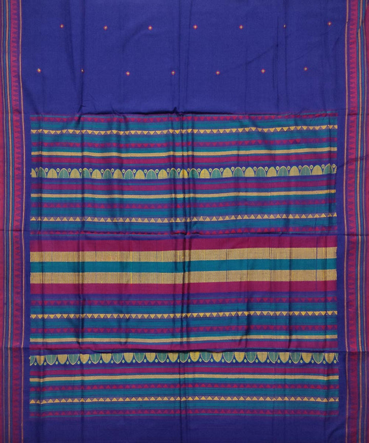 Navy blue red cotton handloom dongoria saree