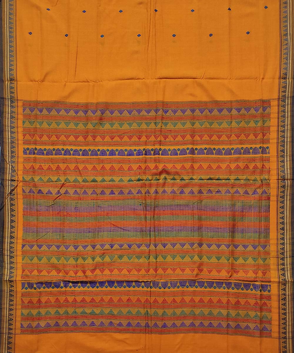 Yellow black cotton handloom dongoria saree