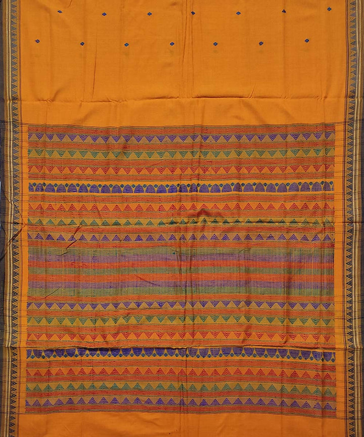 Yellow black cotton handloom dongoria saree