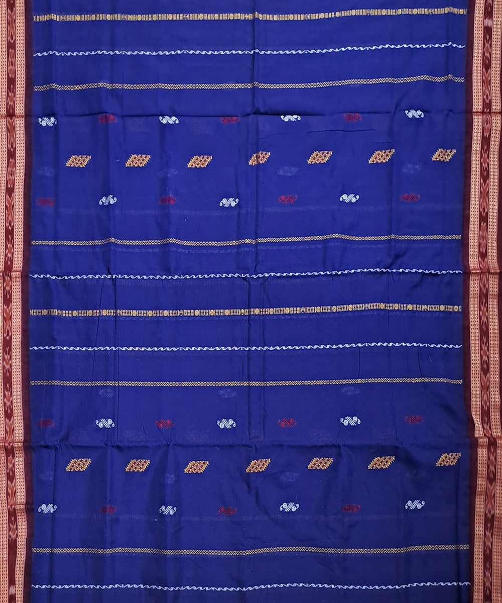 Navy blue deep maroon cotton handloom bomkai saree