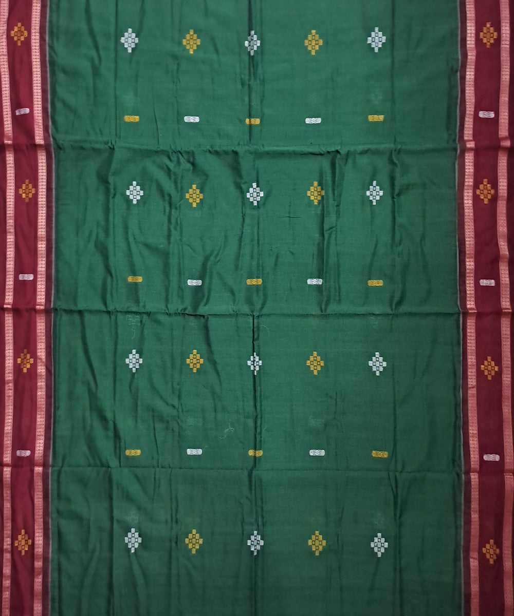 Dark green maroon handloom bomkai cotton saree