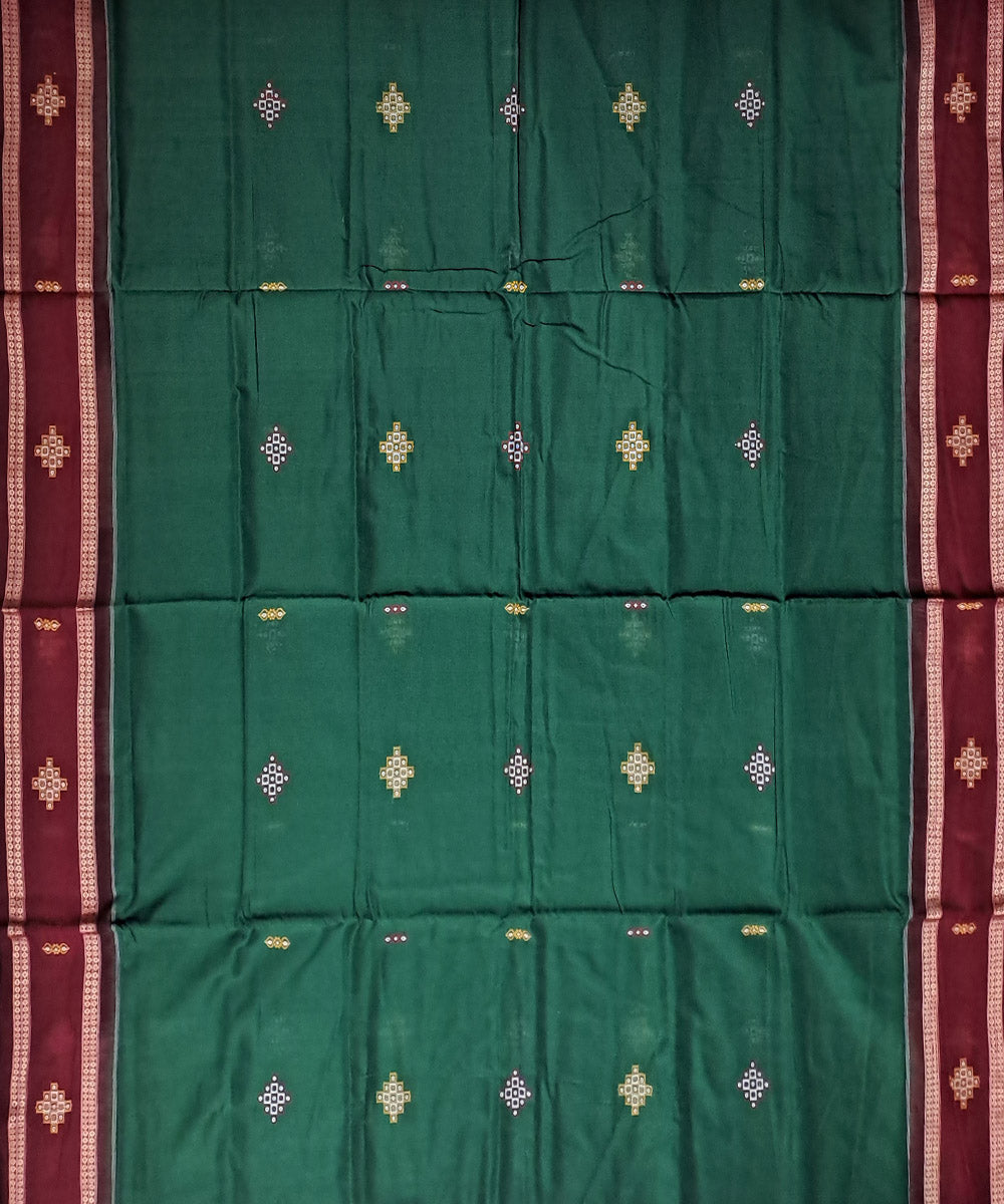 Dark green maroon cotton handloom bomkai saree