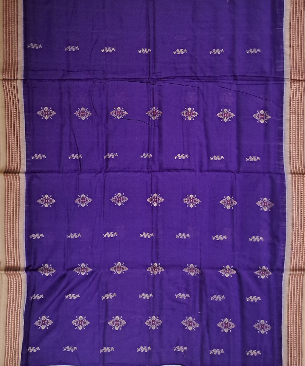 Navy blue beige cotton handloom bomkai saree