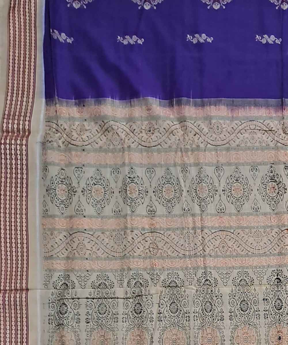 Navy blue beige cotton handloom bomkai saree