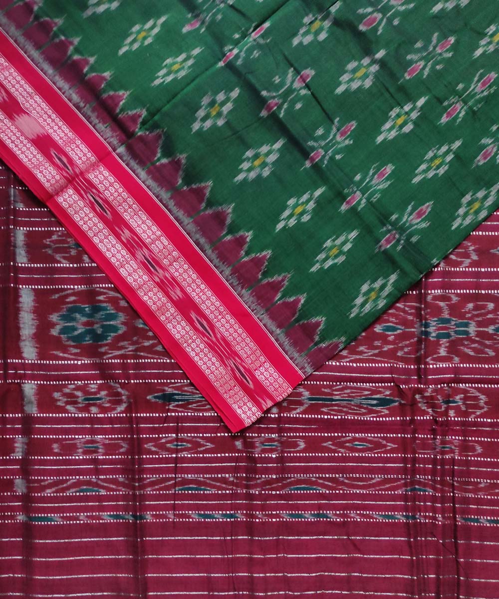 Dark green red cotton handloom nuapatna saree