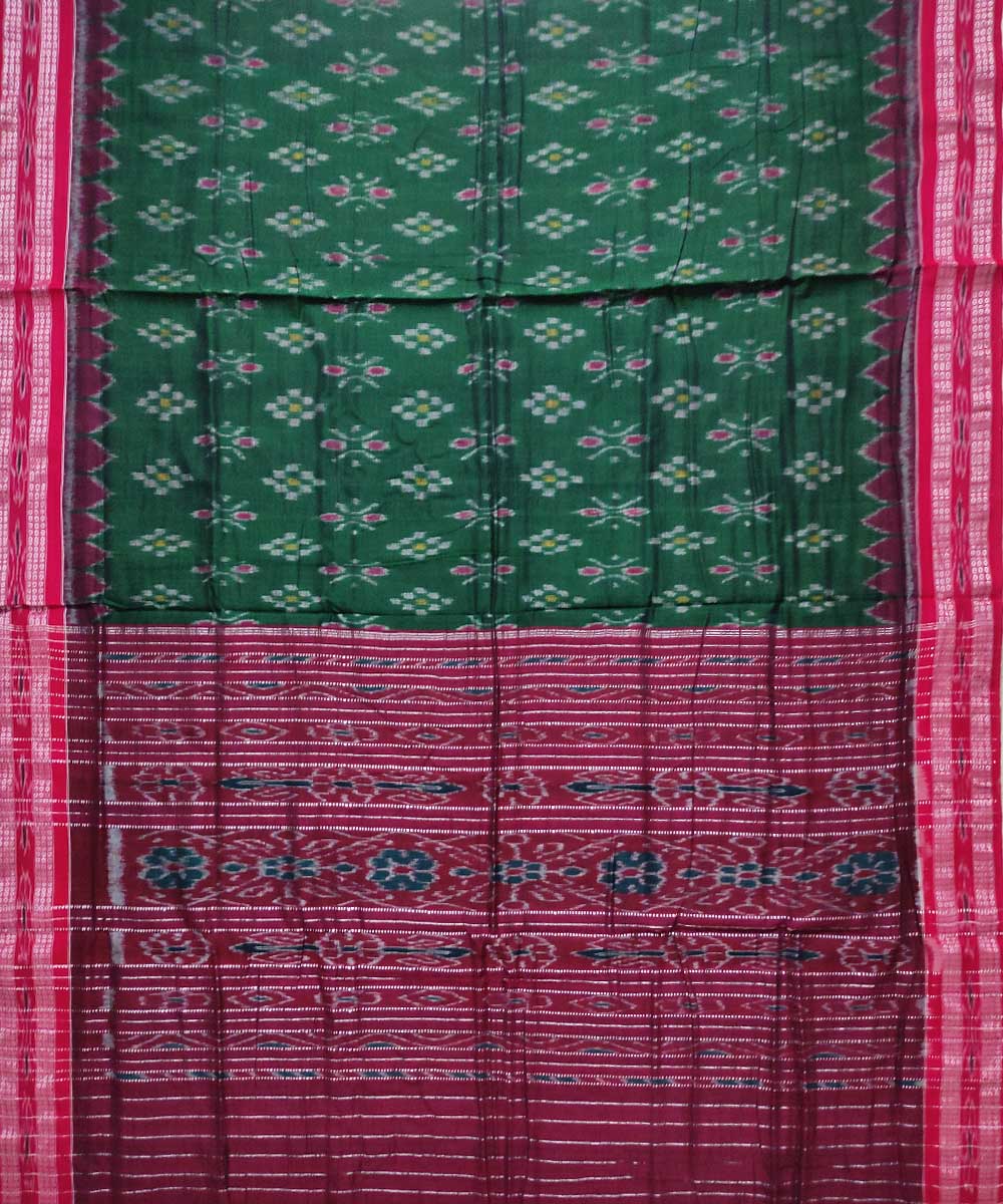 Dark green red cotton handloom nuapatna saree