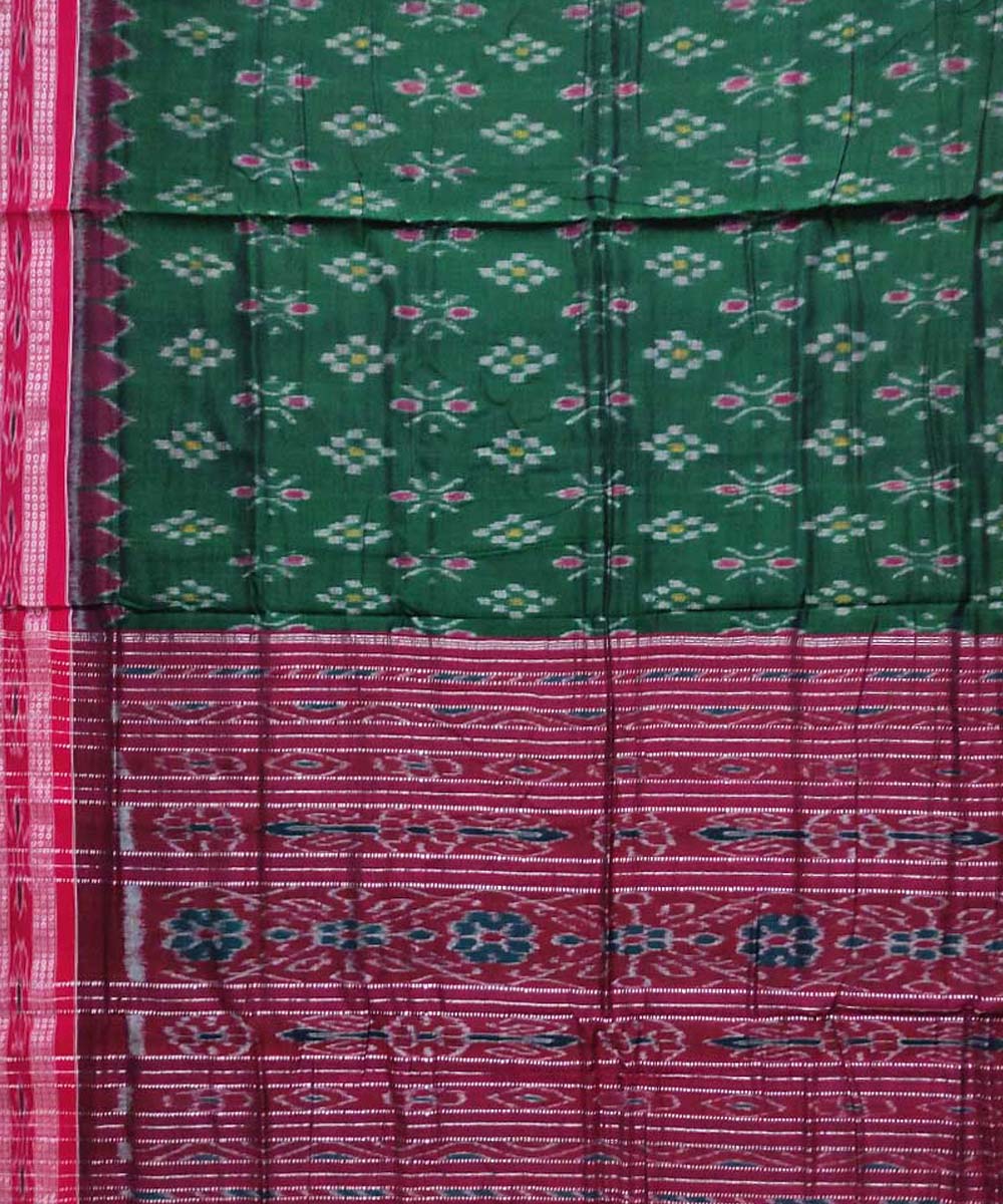 Dark green red cotton handloom nuapatna saree